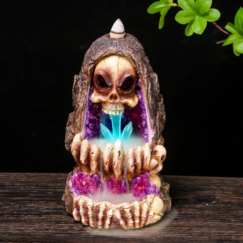 Home Furnishing Crystal Spoof Skull Backward Incense Burner
