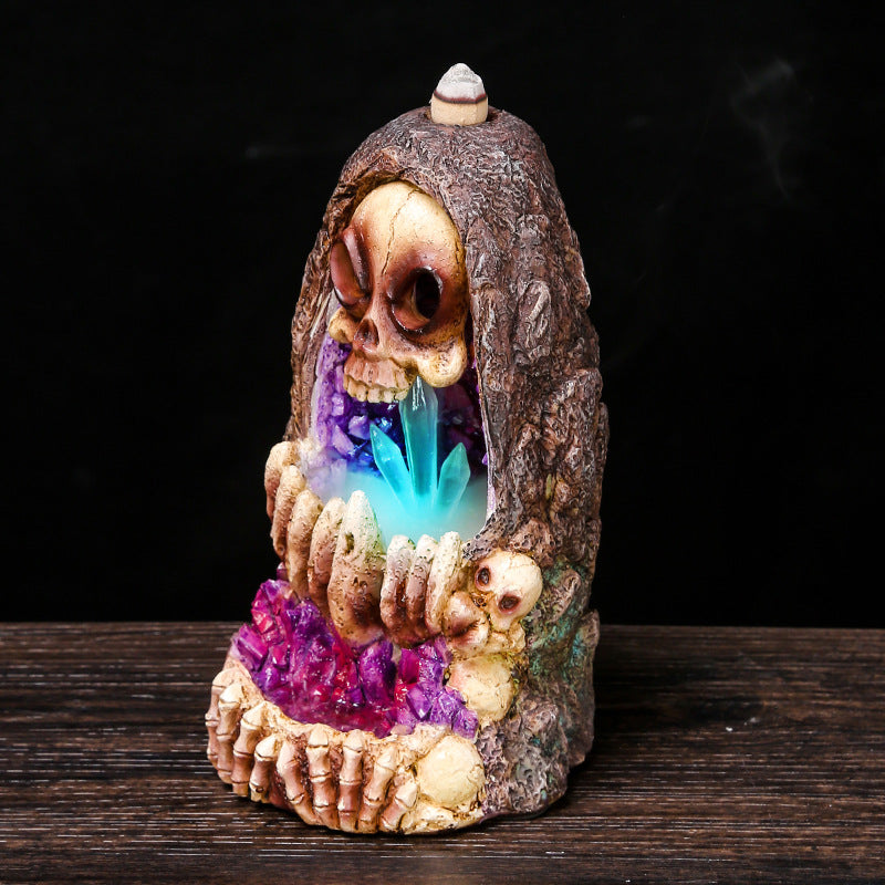 Home Furnishing Crystal Spoof Skull Backward Incense Burner