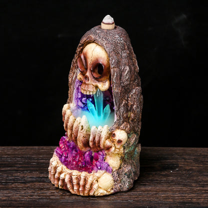 Home Furnishing Crystal Spoof Skull Backward Incense Burner