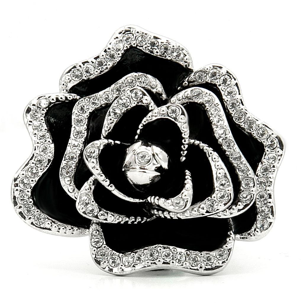 0W252 - Rhodium Brass Ring with Top Grade Crystal  in Clear