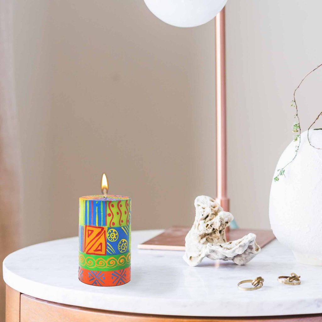 Single Boxed Hand-Painted Pillar Candle - Shahida Design - Nobunto