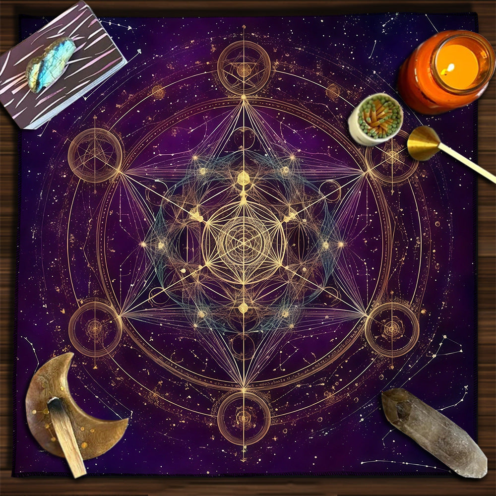 Geometric Tarot Moon Sun Velvet Tablecloth