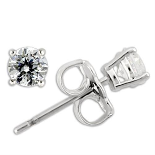 0W170 -  925 Sterling Silver Earrings with AAA Grade CZ in Clear-4mm