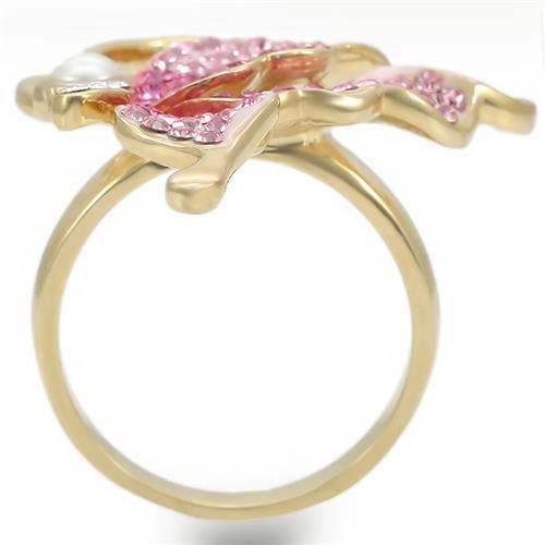0W289 - Gold Brass Ring with Top Grade Crystal  in Multi Color