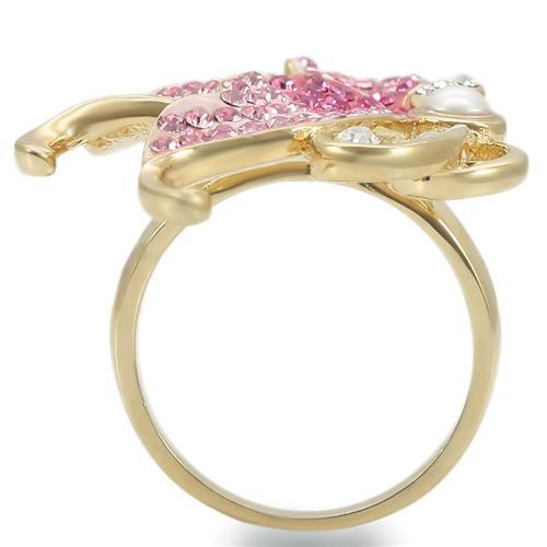 0W289 - Gold Brass Ring with Top Grade Crystal  in Multi Color