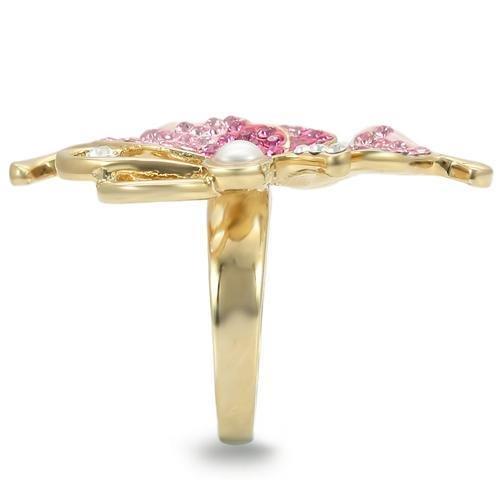 0W289 - Gold Brass Ring with Top Grade Crystal  in Multi Color