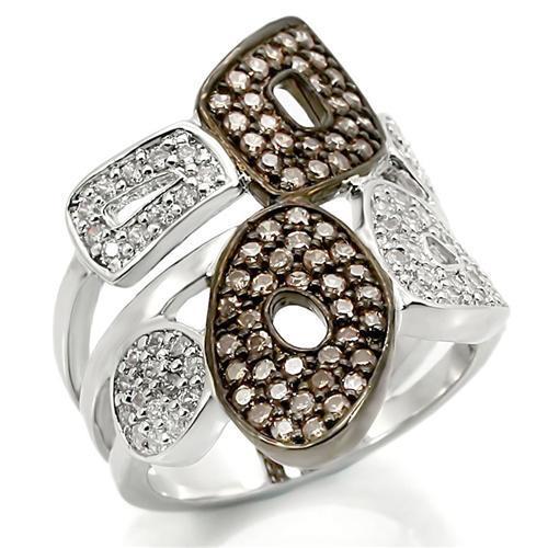 0W295 - Rhodium + Ruthenium Brass Ring with AAA Grade CZ  in Champagne