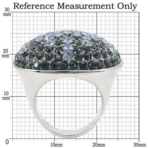 0W347 - Rhodium + Ruthenium Brass Ring with Top Grade Crystal  in Light Sapphire