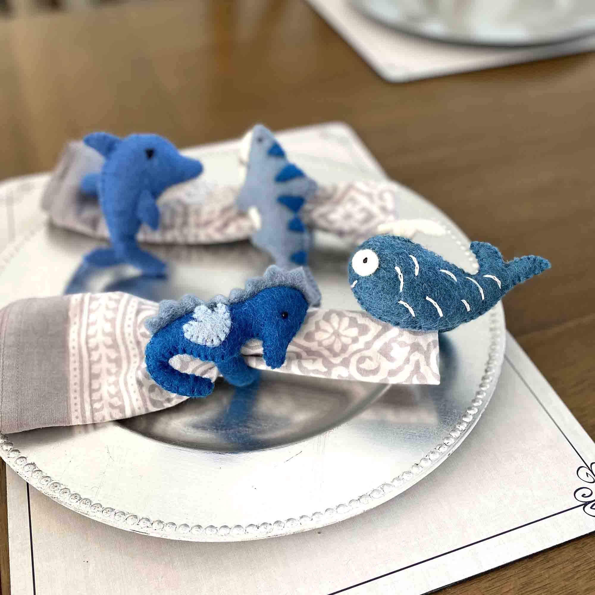Nautical Shark, Whale & Seahorse Felt Napkin Rings, Set of 4