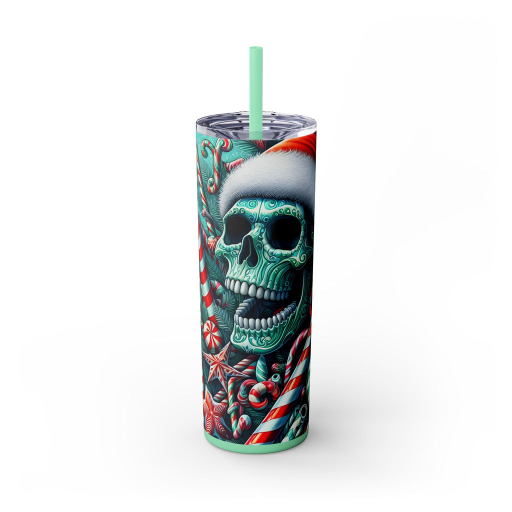 Festive Skull Tumbler, Christmas Drinkware, Holiday Gifts for Her, Unique Party Cup, 20oz Skinny Tumbler