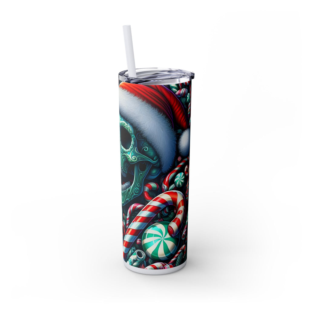 Festive Skull Tumbler, Christmas Drinkware, Holiday Gifts for Her, Unique Party Cup, 20oz Skinny Tumbler