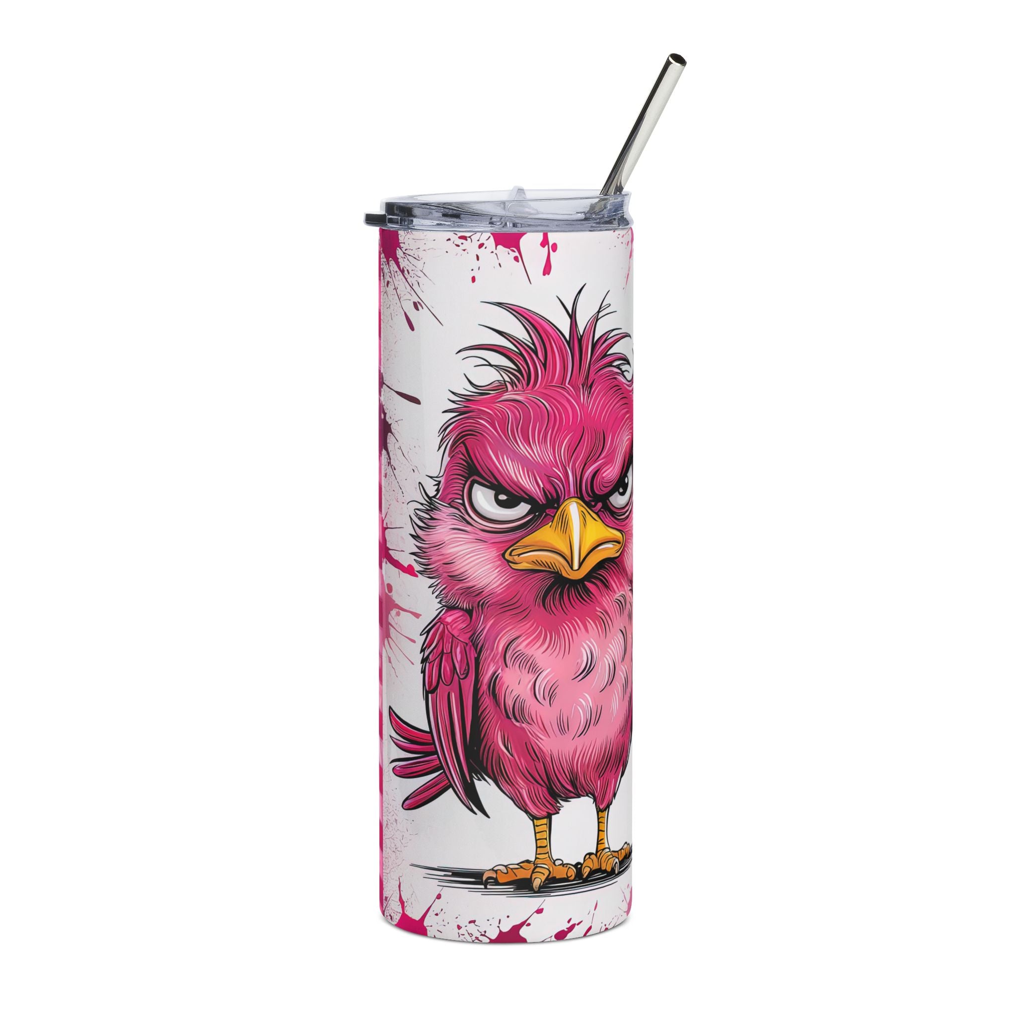 Angry Pink Bird Tumbler - Funny Drinkware for Animal Lovers, Travel Mug, Gift for Her, Cute Coffee Cup, Birthday Present