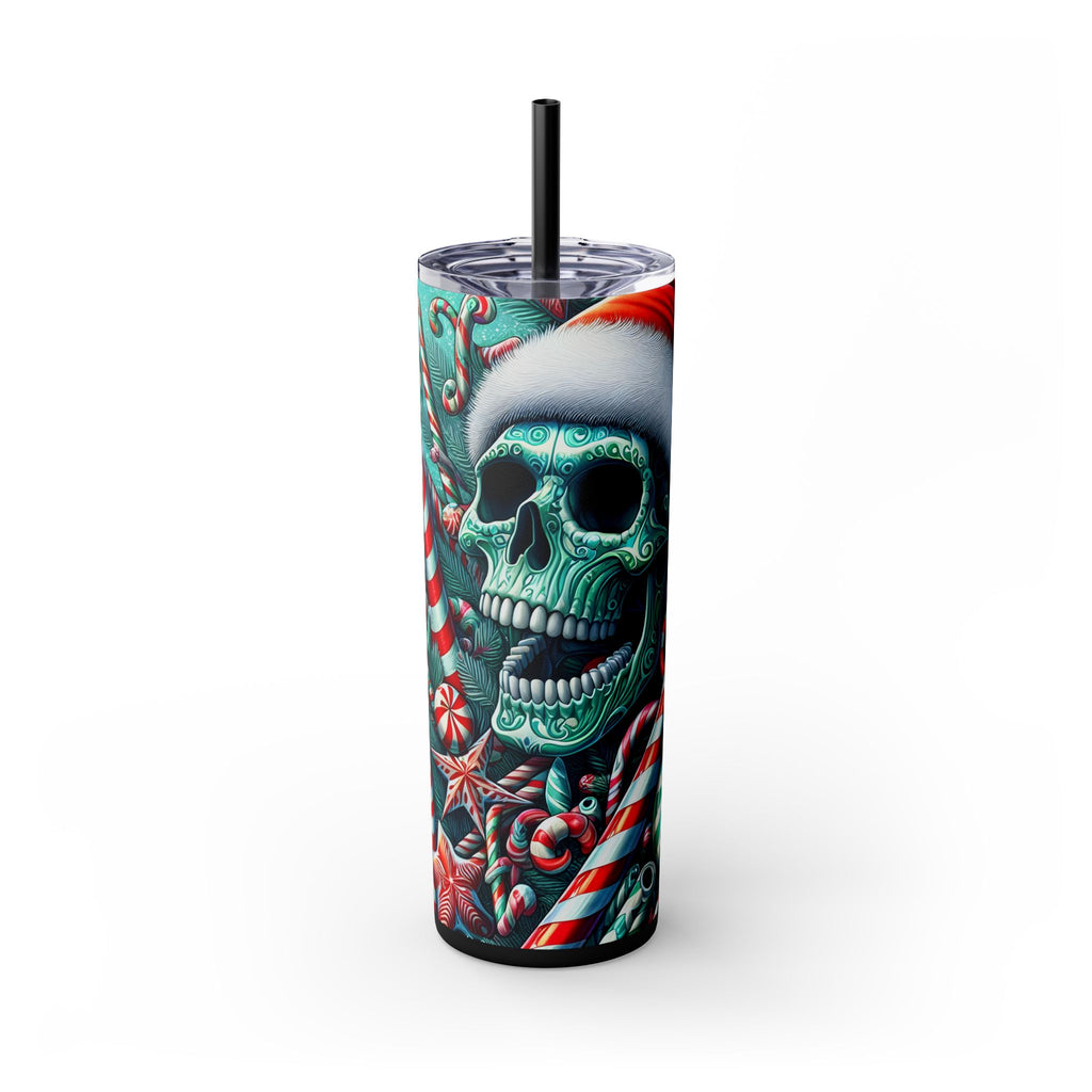 Festive Skull Tumbler, Christmas Drinkware, Holiday Gifts for Her, Unique Party Cup, 20oz Skinny Tumbler
