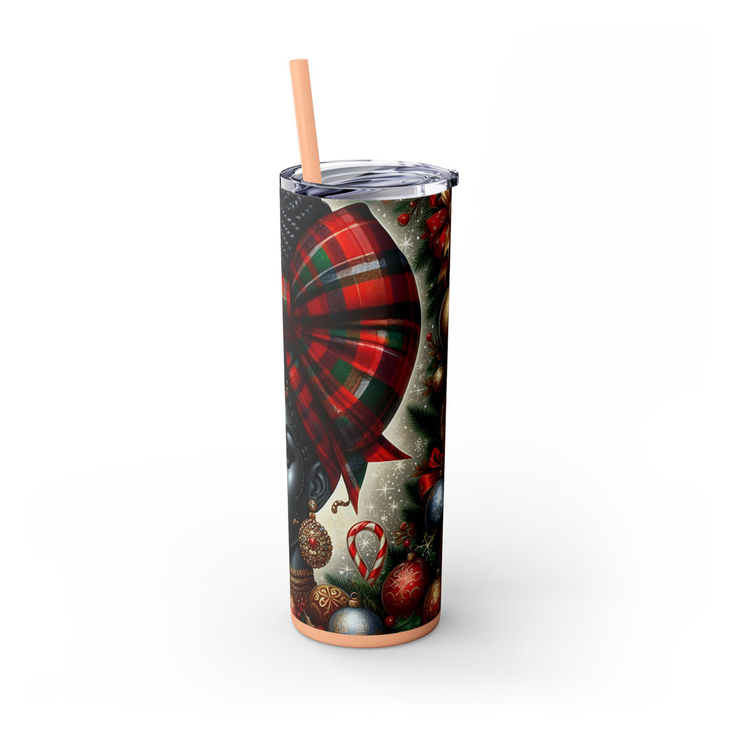 Festive Skinny Tumbler with Straw, 20oz - Perfect Holiday Gift, Christmas Water Bottle, Party Cup, Unique Drinkware, Santa Style