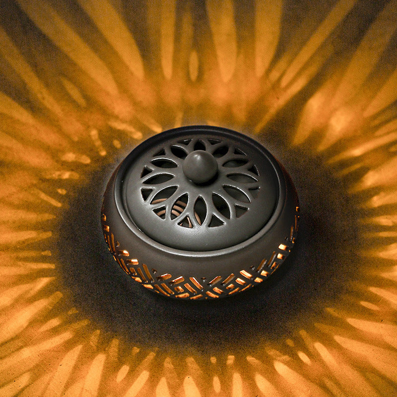 Small Night Light Ceramic Plate Incense Burner Zen Retro Household Aromatherapy Burner