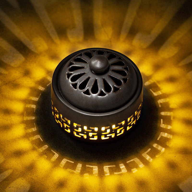 Small Night Light Ceramic Plate Incense Burner Zen Retro Household Aromatherapy Burner