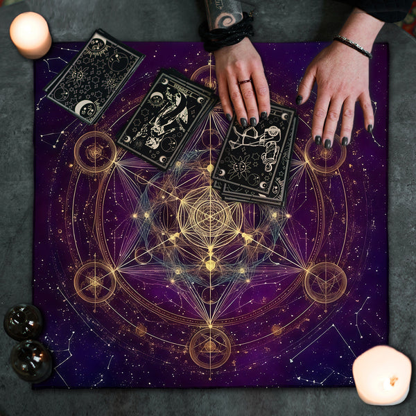 Geometric Tarot Moon Sun Velvet Tablecloth