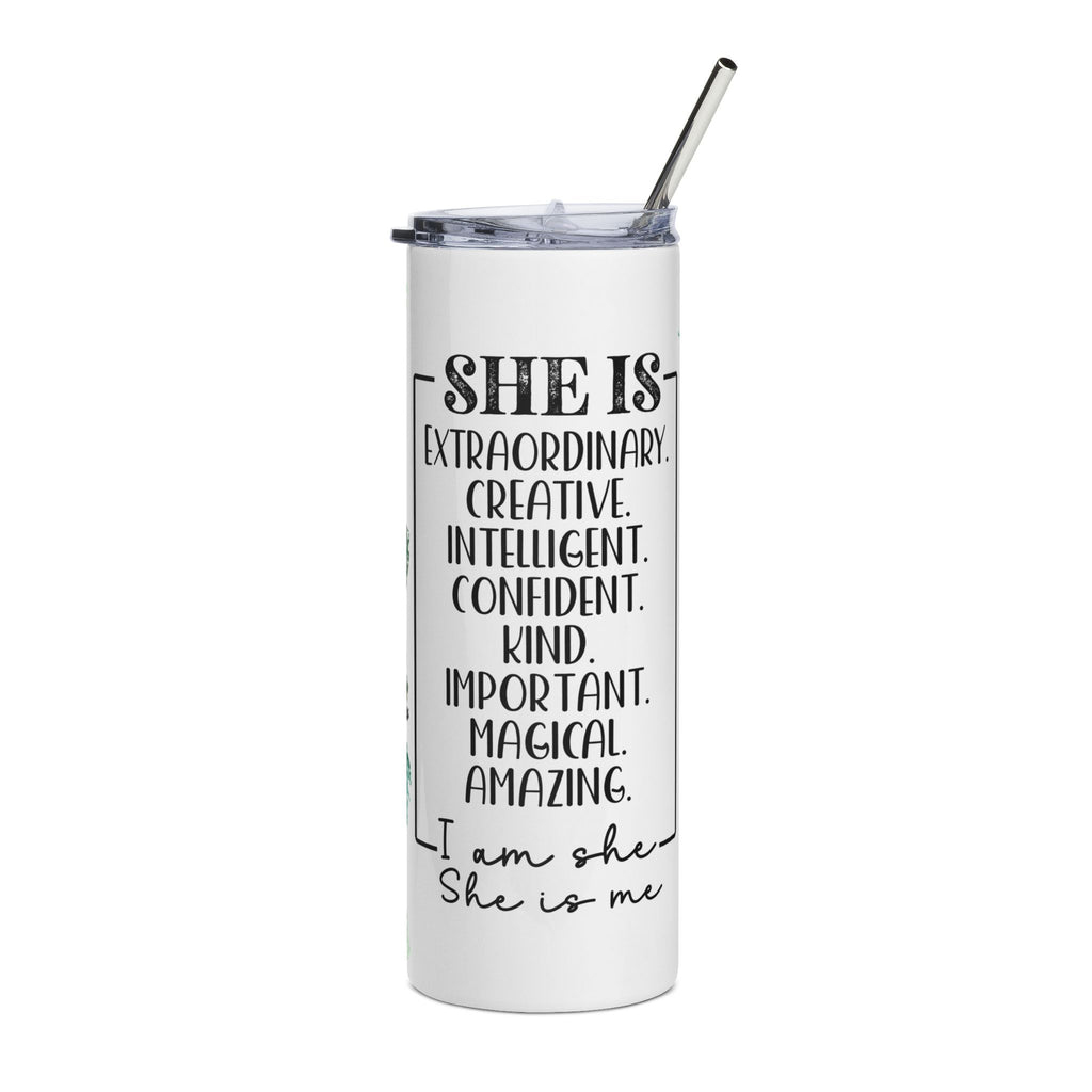 Empowering Floral Tumbler - Extraordinary Woman 20oz, Gift for Her, Inspirational Drinkware, Motivational Adult Mug, Self-Care Accessory
