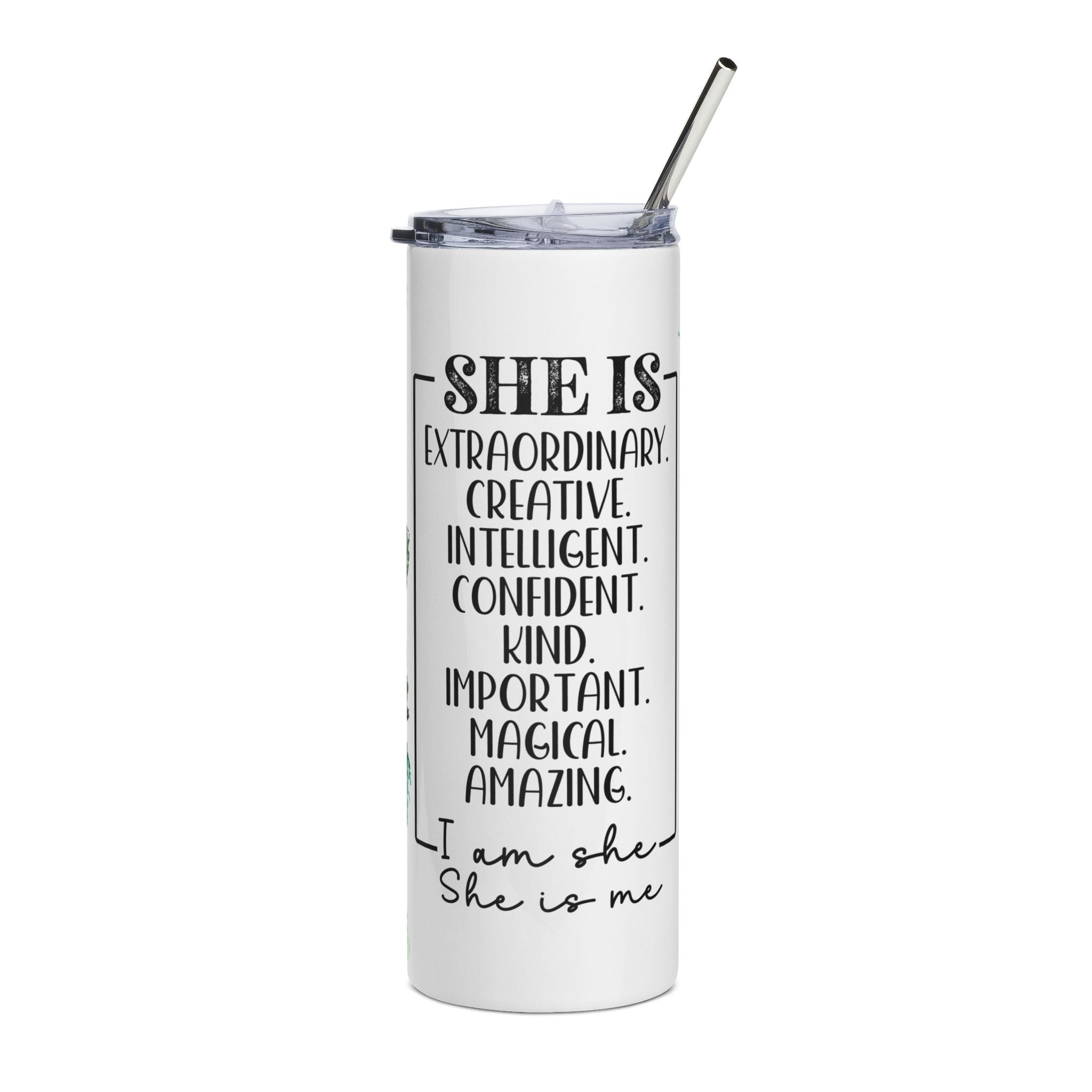 Empowering Floral Tumbler - Extraordinary Woman 20oz, Gift for Her, Inspirational Drinkware, Motivational Adult Mug, Self-Care Accessory