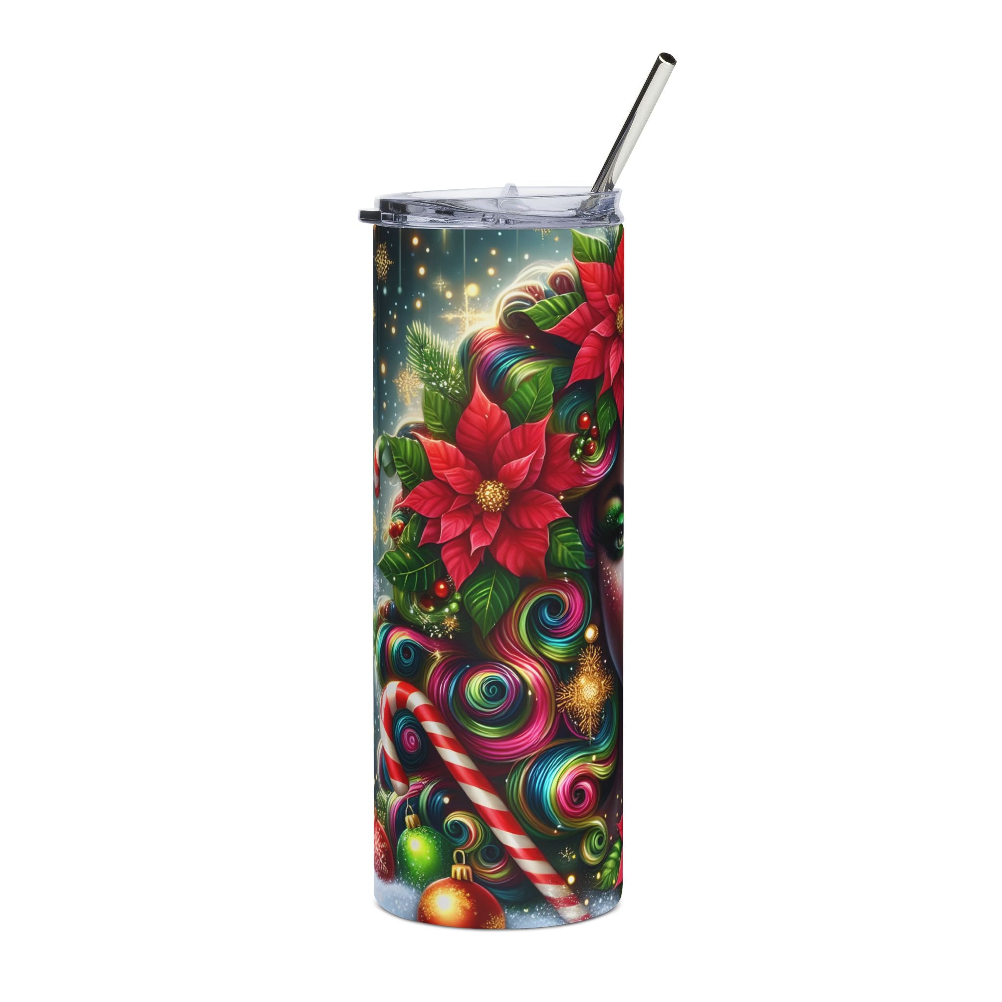 Vibrant Holiday Stainless Steel Tumbler - 20oz, Christmas Gift, Travel Mug, Party Favor, Eco-Friendly Drinkware, Colorful Floral Design