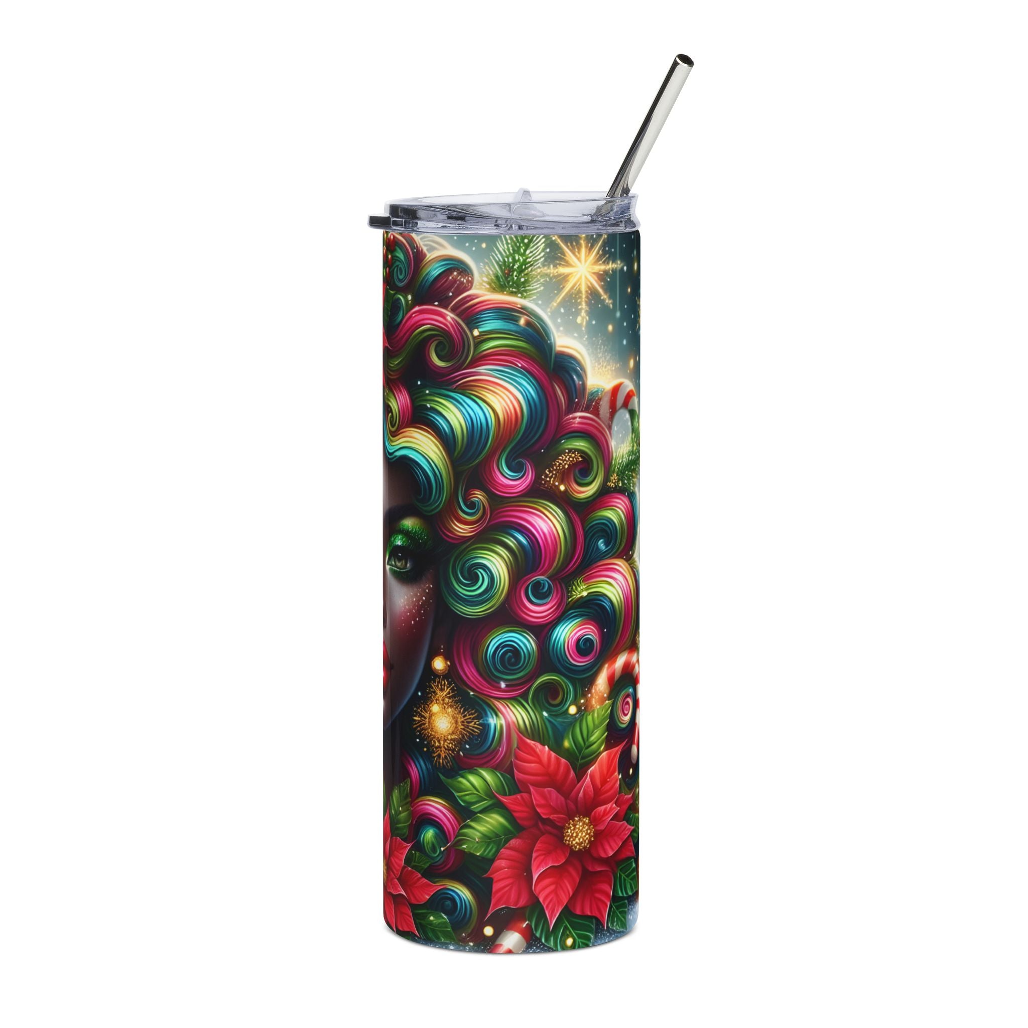 Vibrant Holiday Stainless Steel Tumbler - 20oz, Christmas Gift, Travel Mug, Party Favor, Eco-Friendly Drinkware, Colorful Floral Design