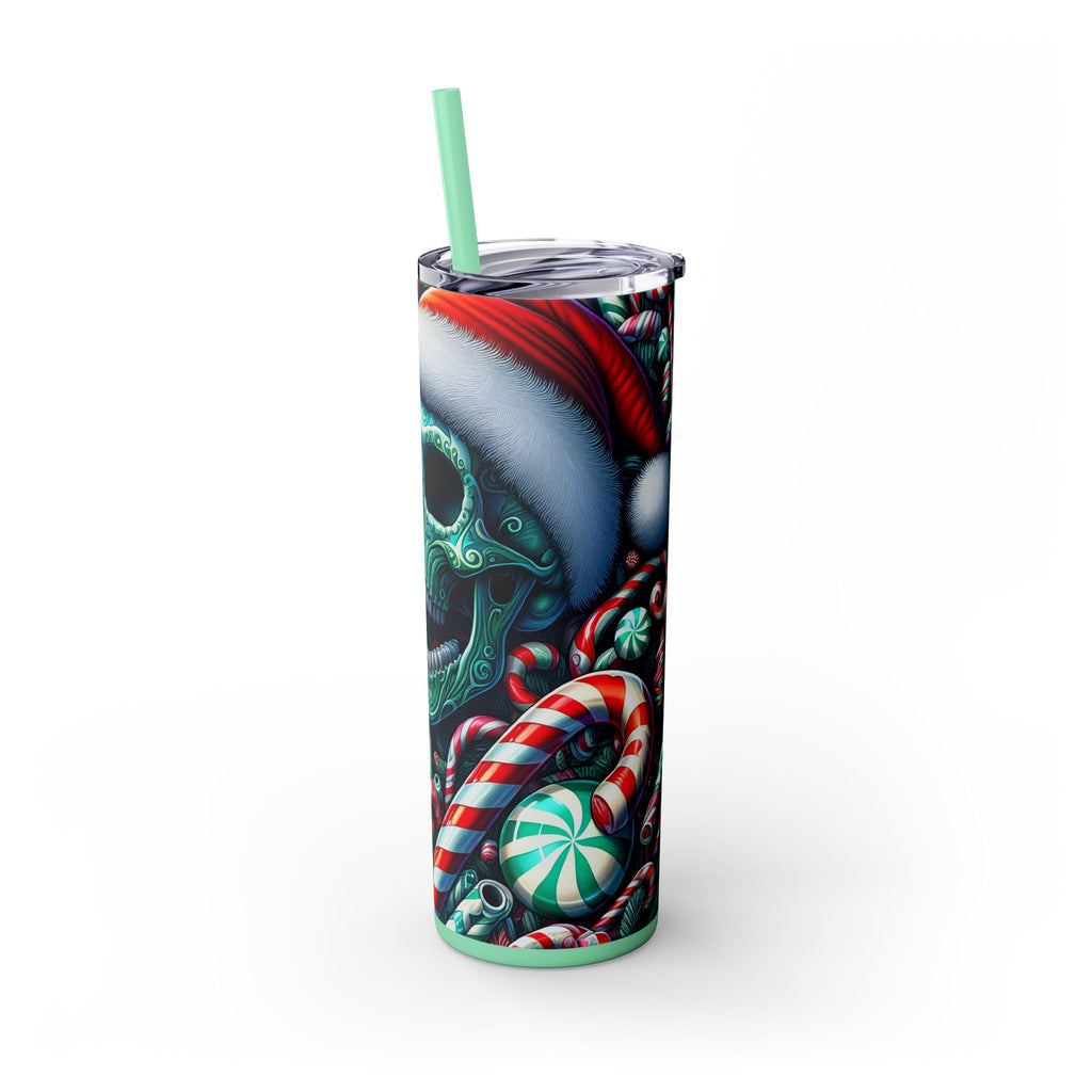 Festive Skull Tumbler, Christmas Drinkware, Holiday Gifts for Her, Unique Party Cup, 20oz Skinny Tumbler
