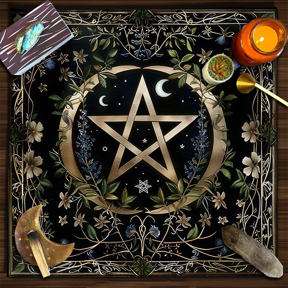 Geometric Tarot Moon Sun Velvet Tablecloth