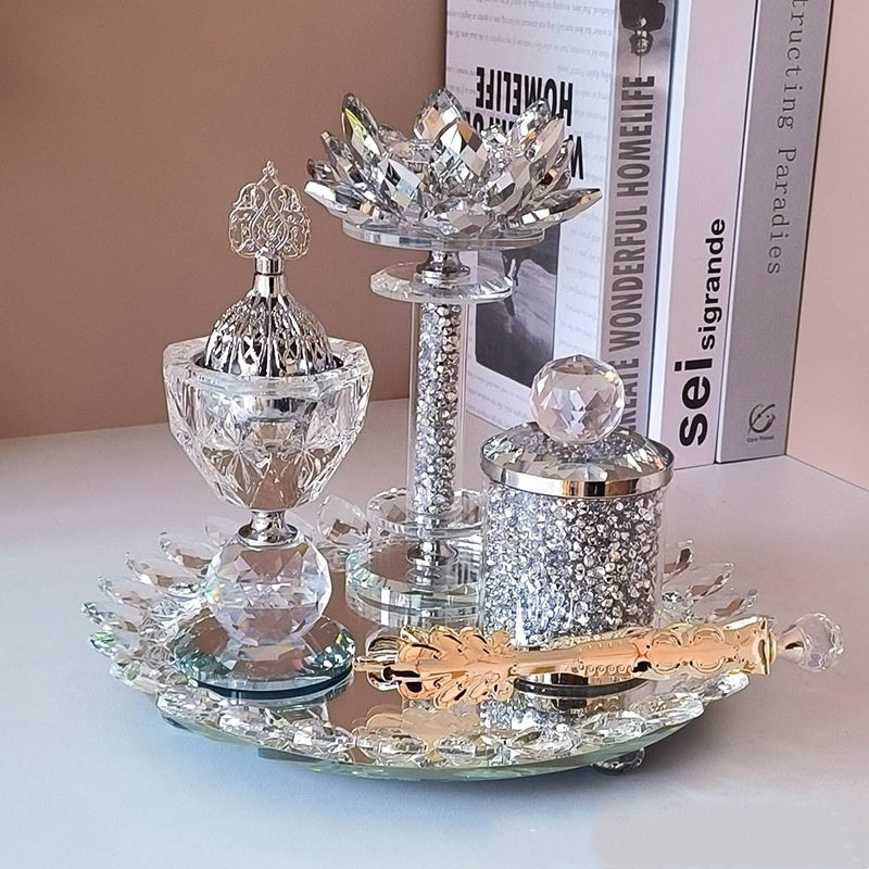 Exclusive For Cross-border Light Diamond Lotus Incense Burner Suit Arabic Incense Burner Round Incense Burner Four-piece Set