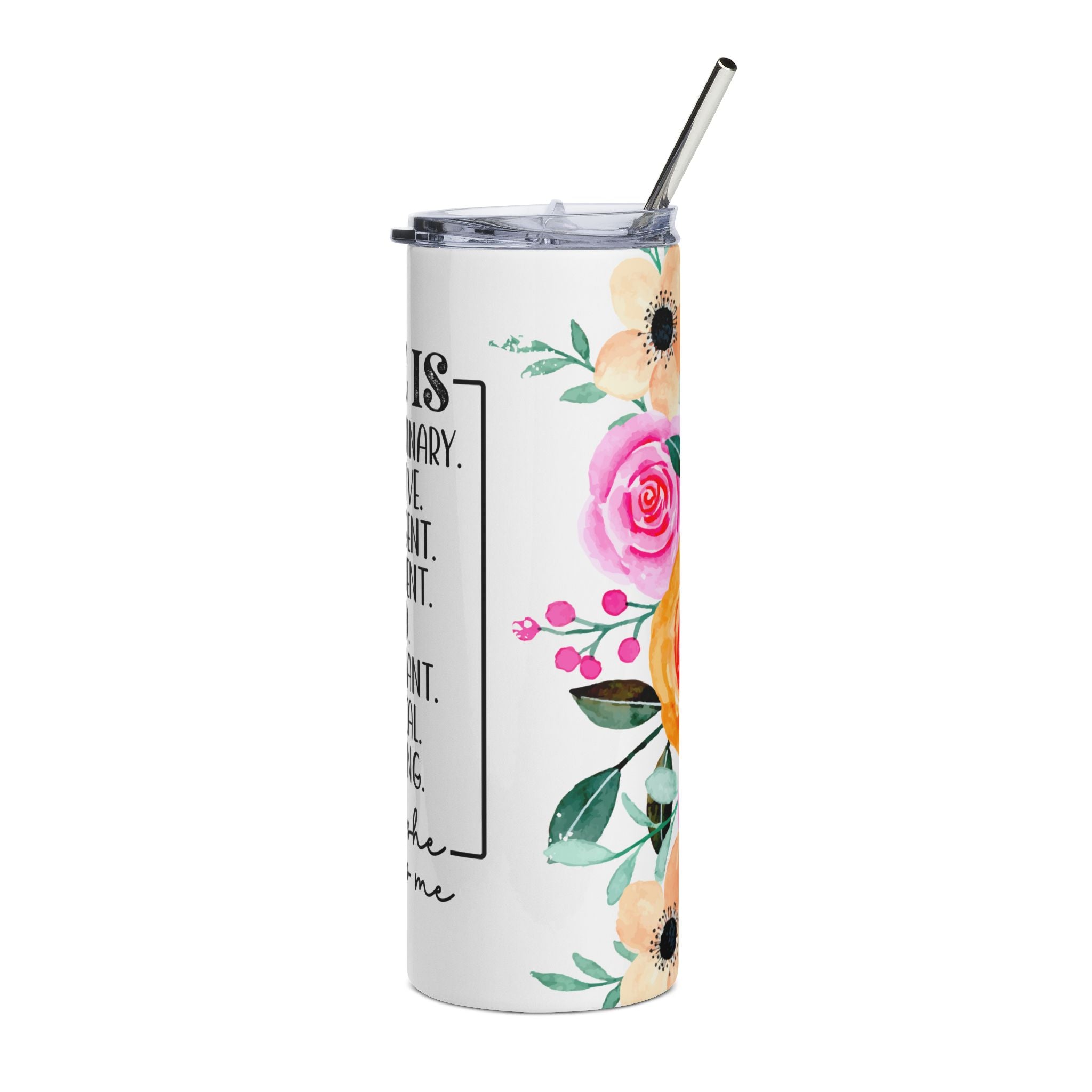 Empowering Floral Tumbler - Extraordinary Woman 20oz, Gift for Her, Inspirational Drinkware, Motivational Adult Mug, Self-Care Accessory