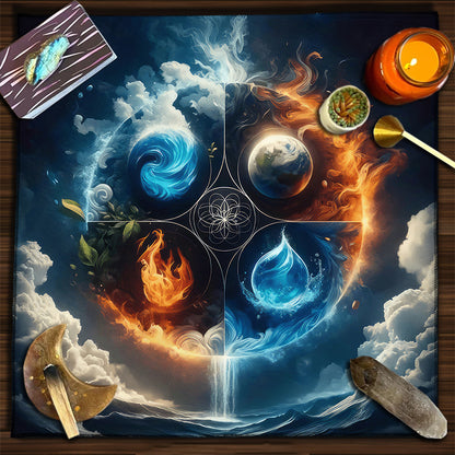 Geometric Tarot Moon Sun Velvet Tablecloth