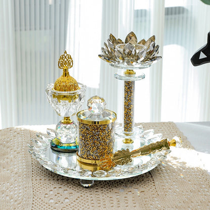 Exclusive For Cross-border Light Diamond Lotus Incense Burner Suit Arabic Incense Burner Round Incense Burner Four-piece Set