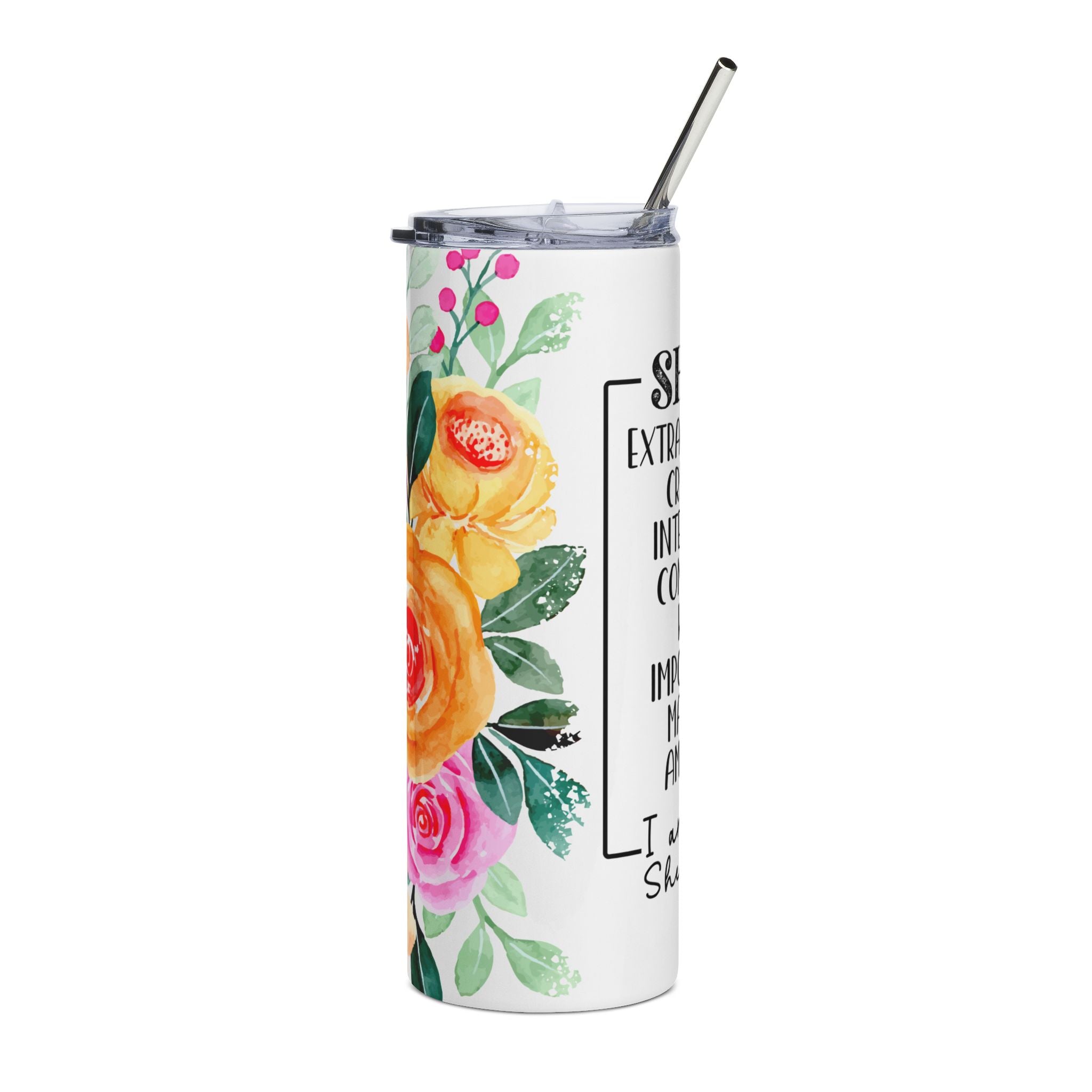 Empowering Floral Tumbler - Extraordinary Woman 20oz, Gift for Her, Inspirational Drinkware, Motivational Adult Mug, Self-Care Accessory