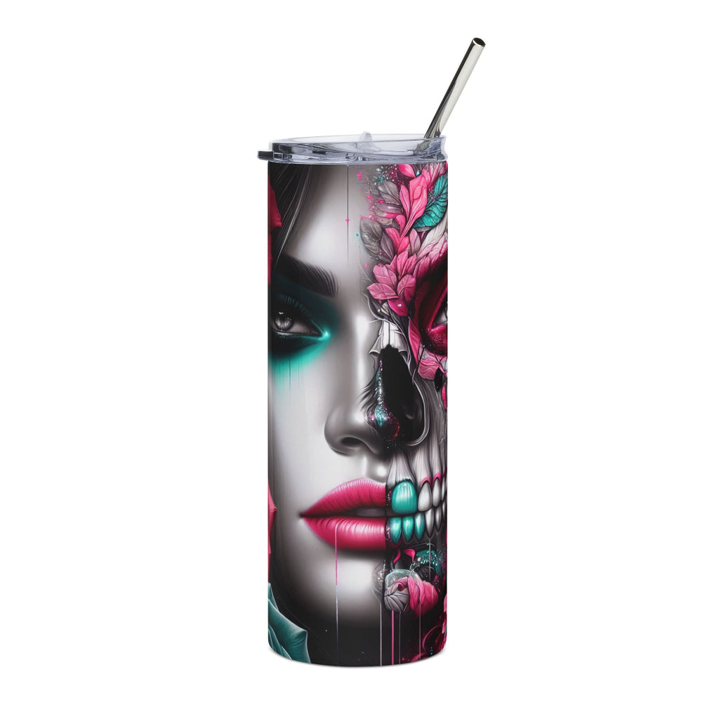 Vibrant Floral Skull Tumbler, Ideal Gift for Art Lovers, Halloween Decor, Unique Drinkware, Eco-Friendly Travel Mug