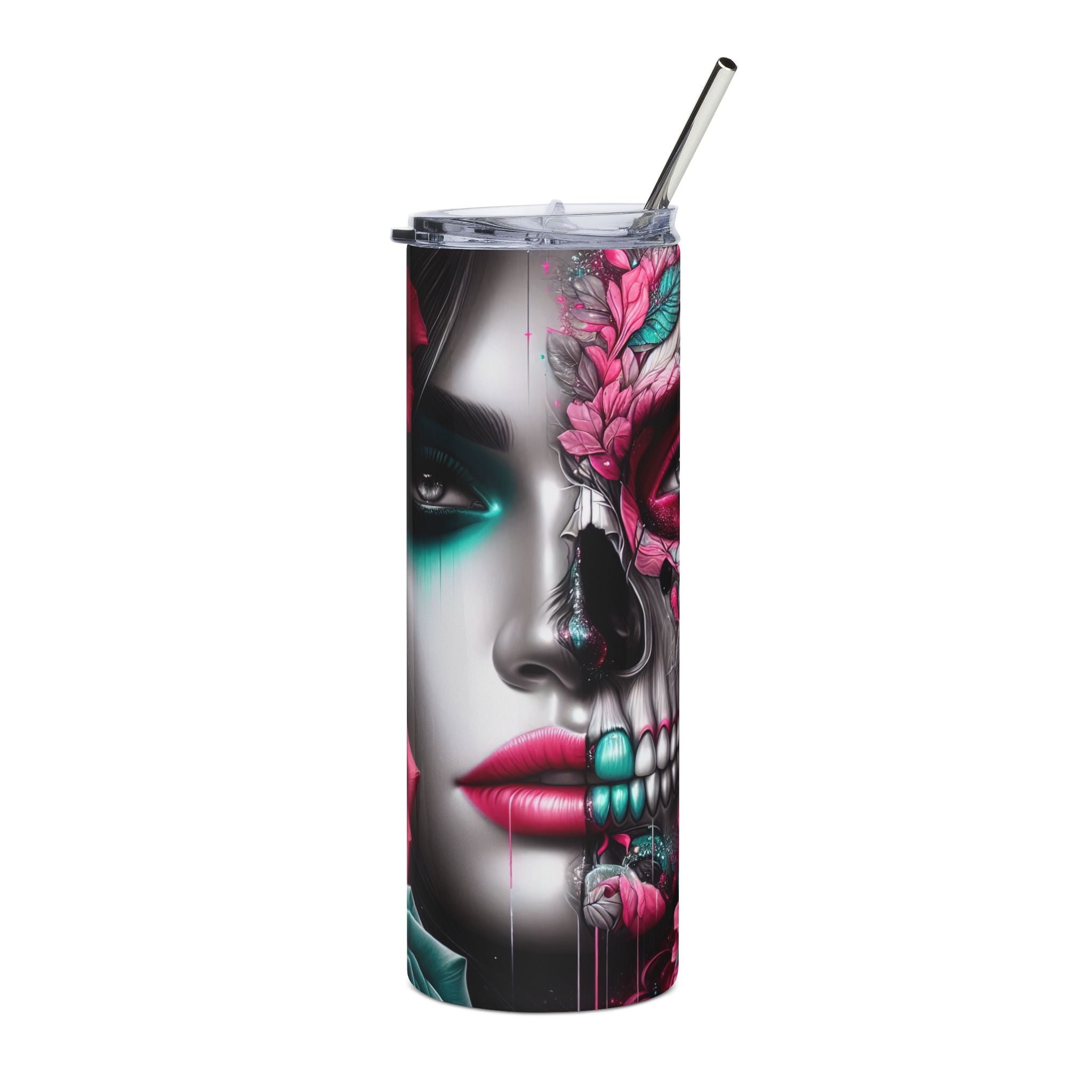 Vibrant Floral Skull Tumbler, Ideal Gift for Art Lovers, Halloween Decor, Unique Drinkware, Eco-Friendly Travel Mug