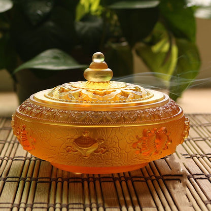 Eight Auspicious Symbols Of Colored Glaze Sculpture Pattern Incense Burner