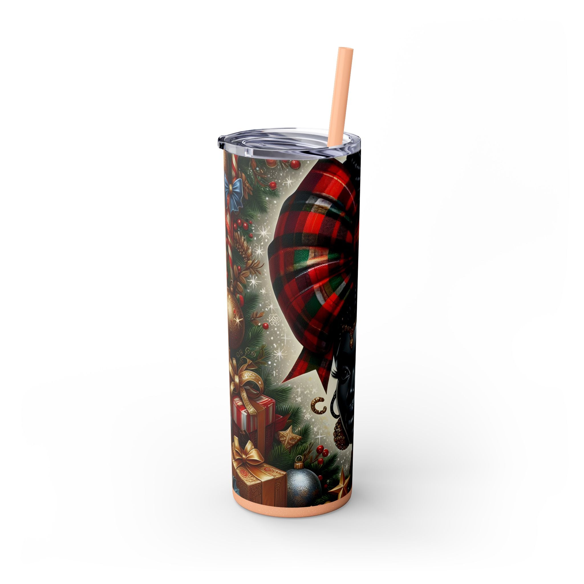 Festive Skinny Tumbler with Straw, 20oz - Perfect Holiday Gift, Christmas Water Bottle, Party Cup, Unique Drinkware, Santa Style