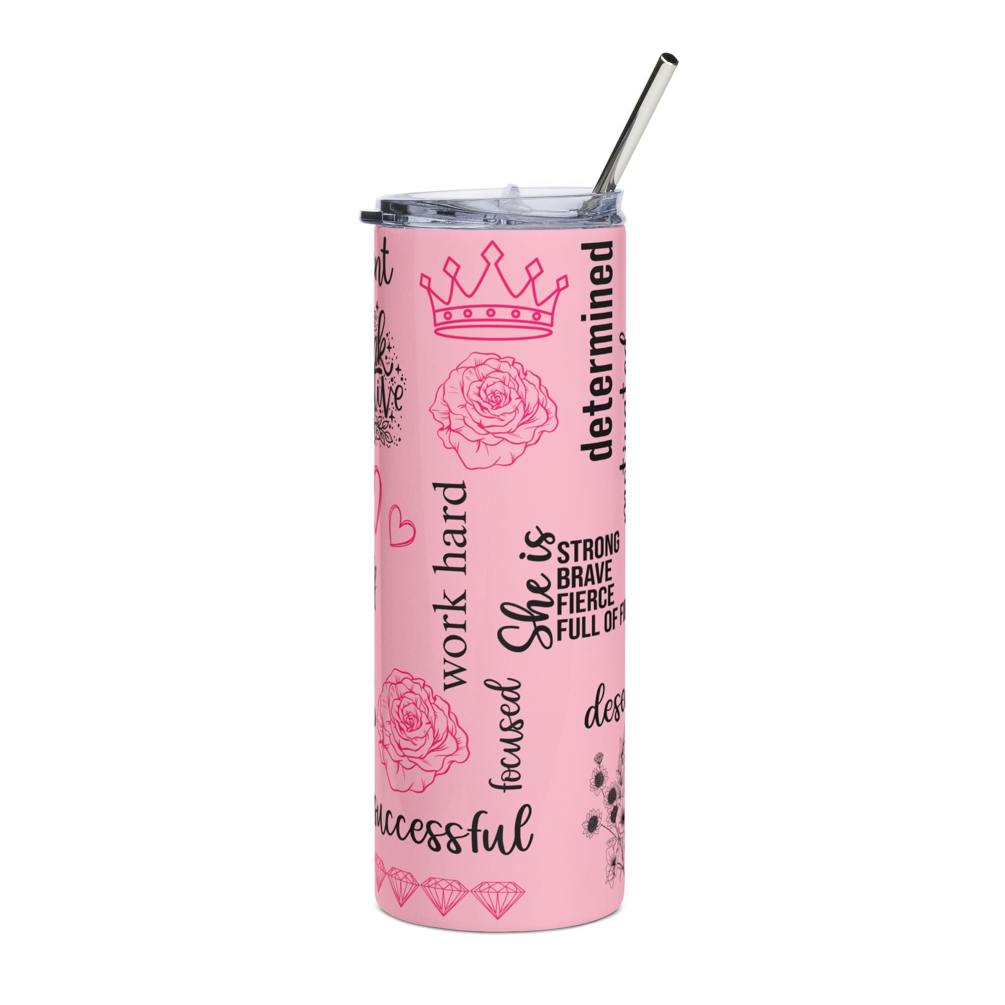 Empowering Pink Stainless Steel Tumbler, 20oz | Inspirational Travel Mug, Motivational Gift, Self-Care Drinkware, Positive Vibes, Cute [...]