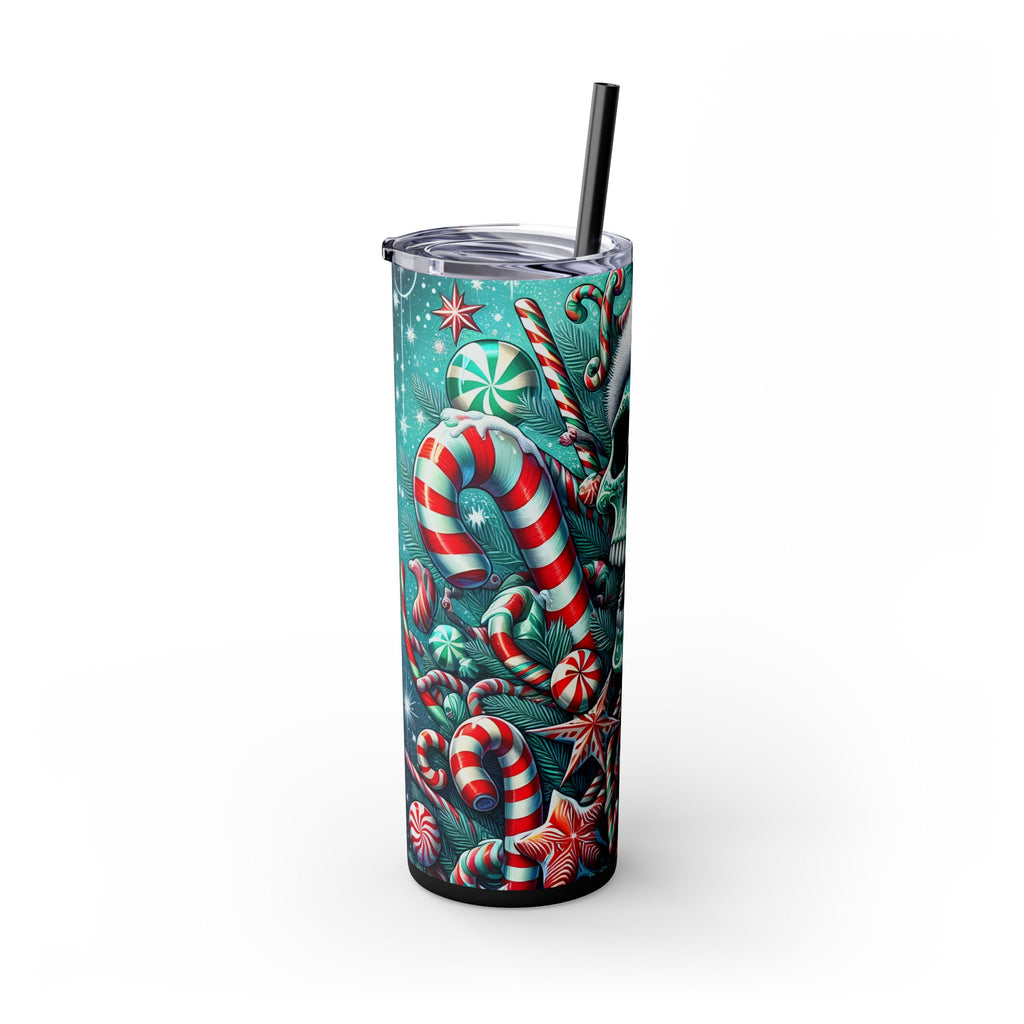 Festive Skull Tumbler, Christmas Drinkware, Holiday Gifts for Her, Unique Party Cup, 20oz Skinny Tumbler