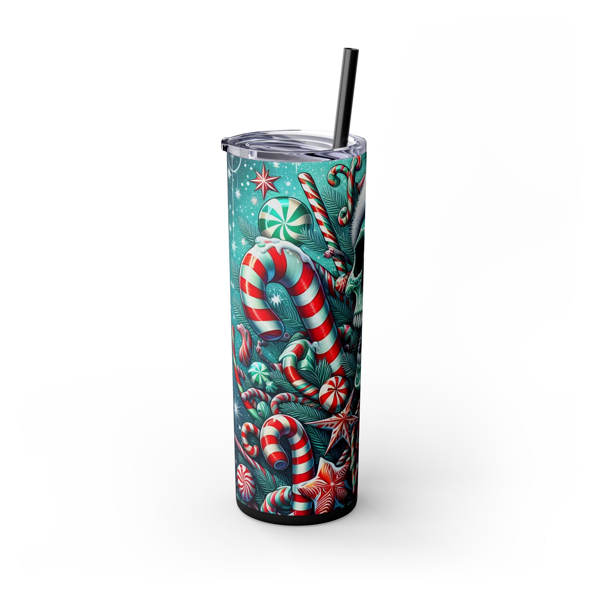 Festive Skull Tumbler, Christmas Drinkware, Holiday Gifts for Her, Unique Party Cup, 20oz Skinny Tumbler
