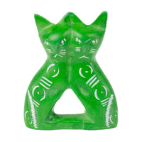 Soapstone Twin Cats - Green