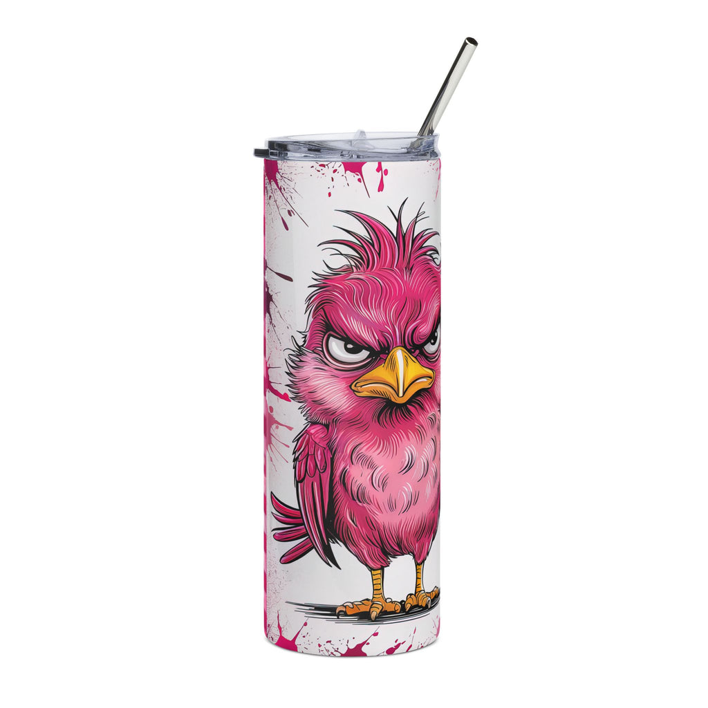 Angry Pink Bird Tumbler - Funny Drinkware for Animal Lovers, Travel Mug, Gift for Her, Cute Coffee Cup, Birthday Present