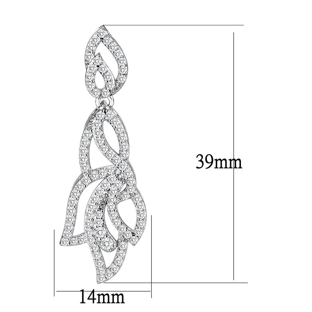 3W1420 - Rhodium Brass Jewelry Sets with AAA Grade CZ  in Clear