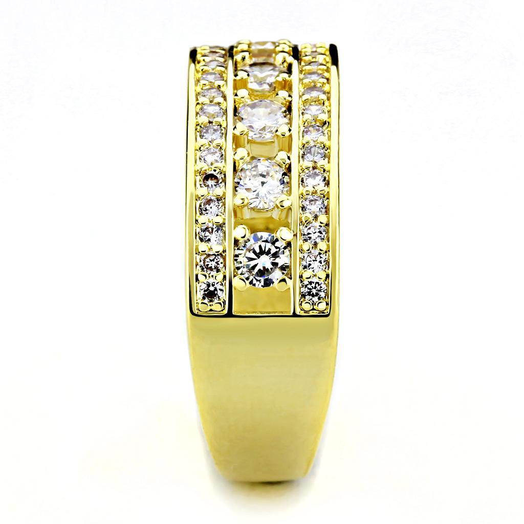 3W1459 - Gold Brass Ring with AAA Grade CZ  in Clear