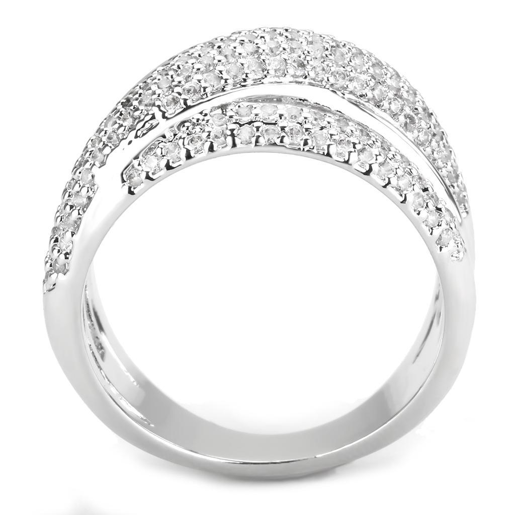 3W1544 - Rhodium Brass Ring with AAA Grade CZ  in Clear