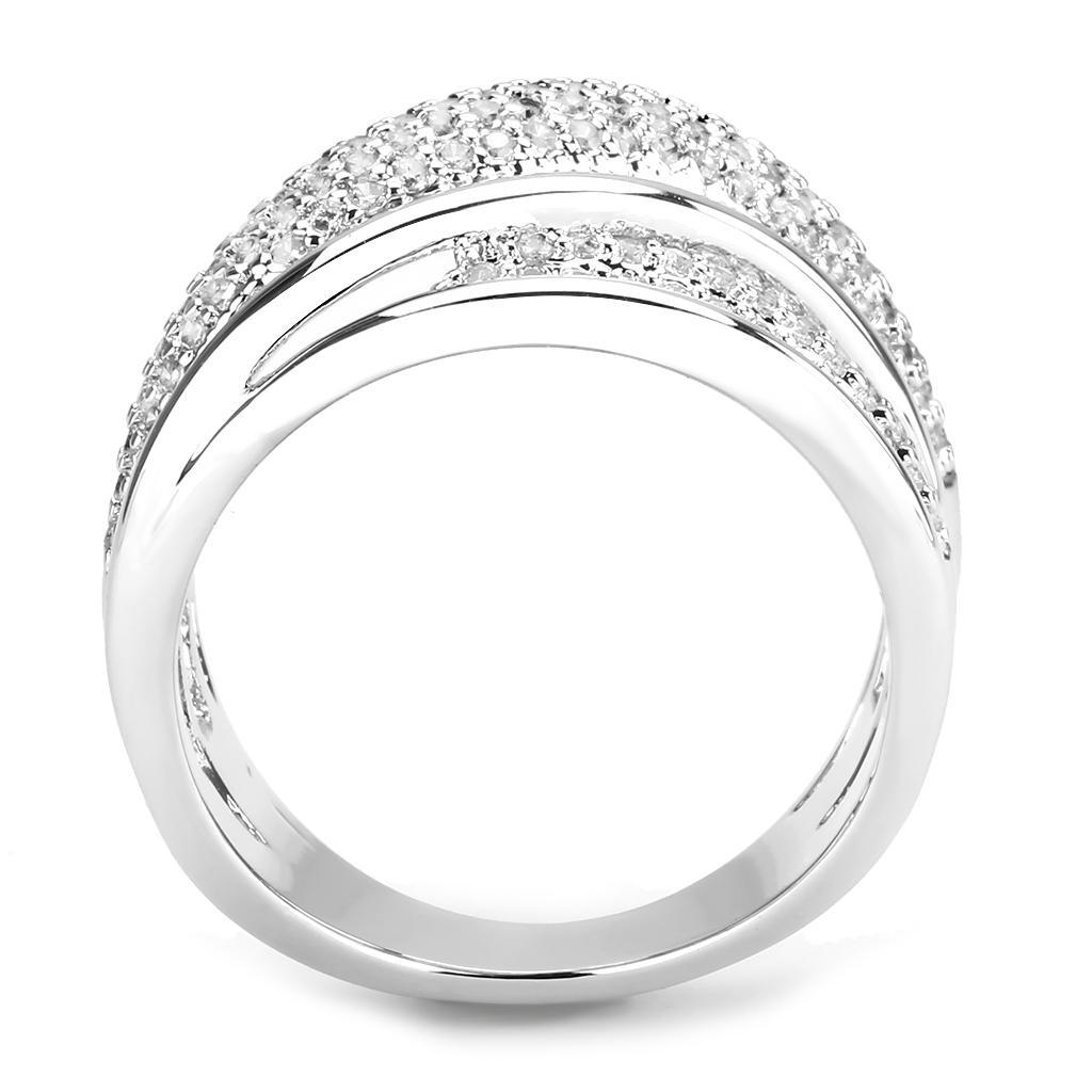 3W1544 - Rhodium Brass Ring with AAA Grade CZ  in Clear