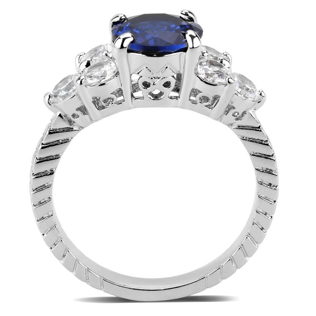3W1601 - Rhodium Brass Ring with AAA Grade CZ  in London Blue