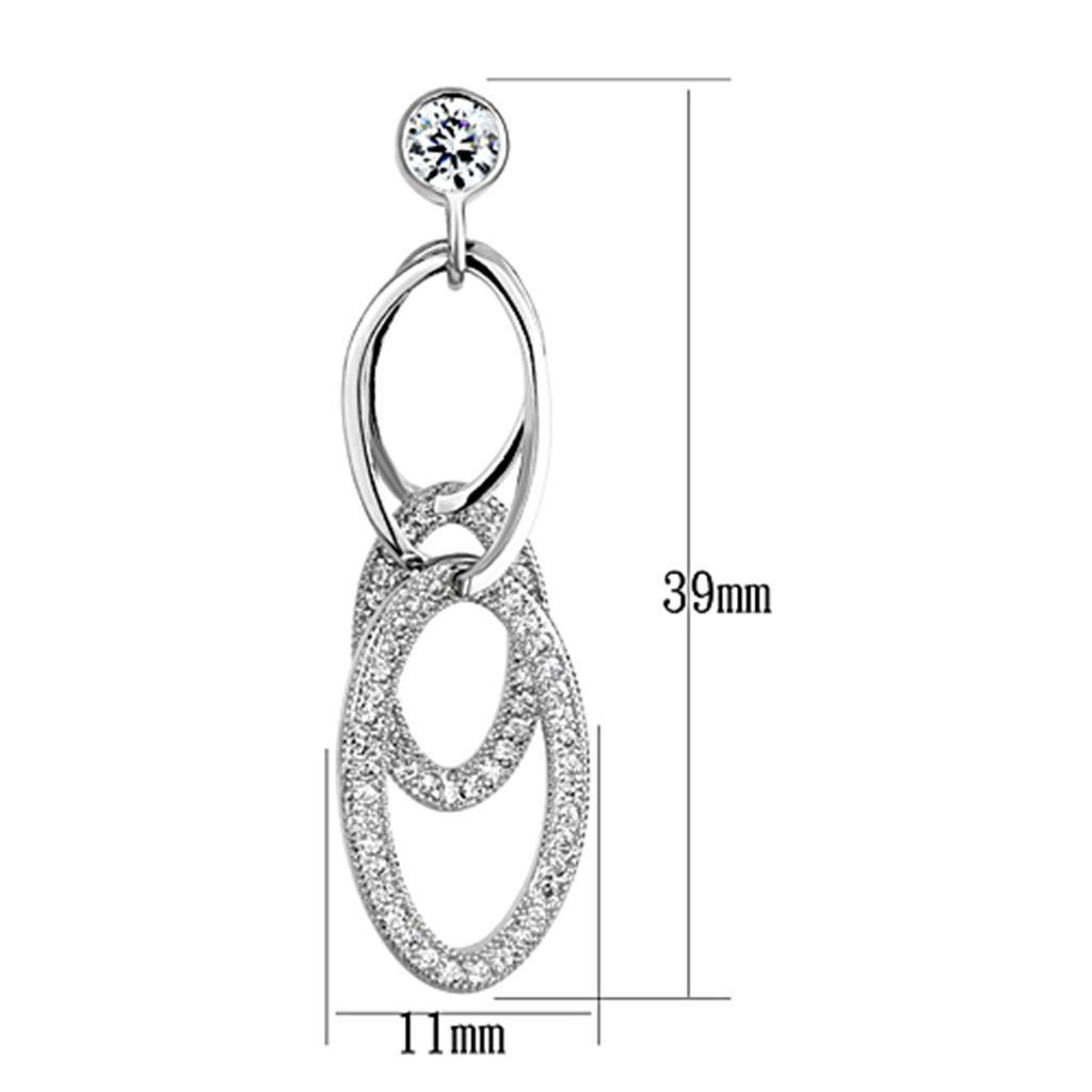 3W379 - Rhodium Brass Earrings with AAA Grade CZ  in Clear