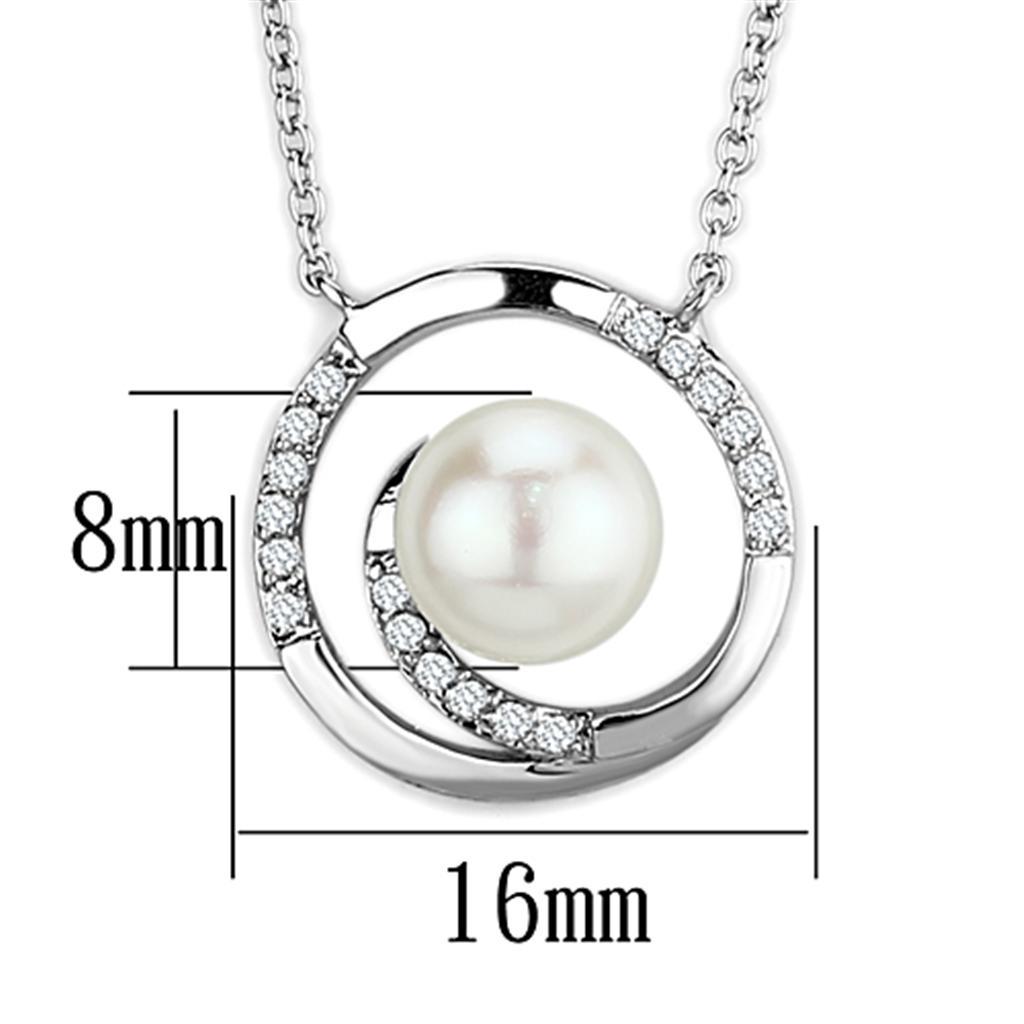 Circle Pendant Necklace with Pearl - Rhodium Brass with Synthetic White Pearl
