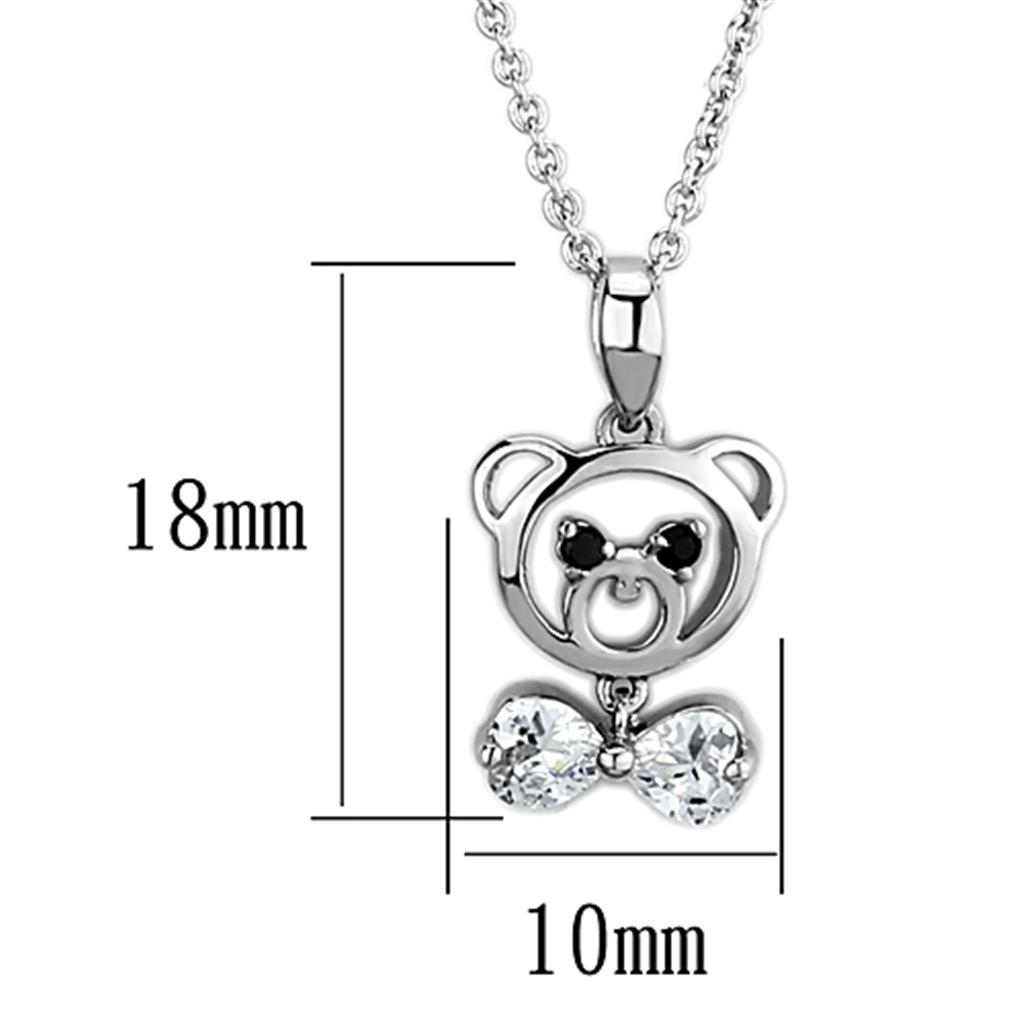 Bear Pendant Necklace - Rhodium Brass with AAA Grade Clear CZ