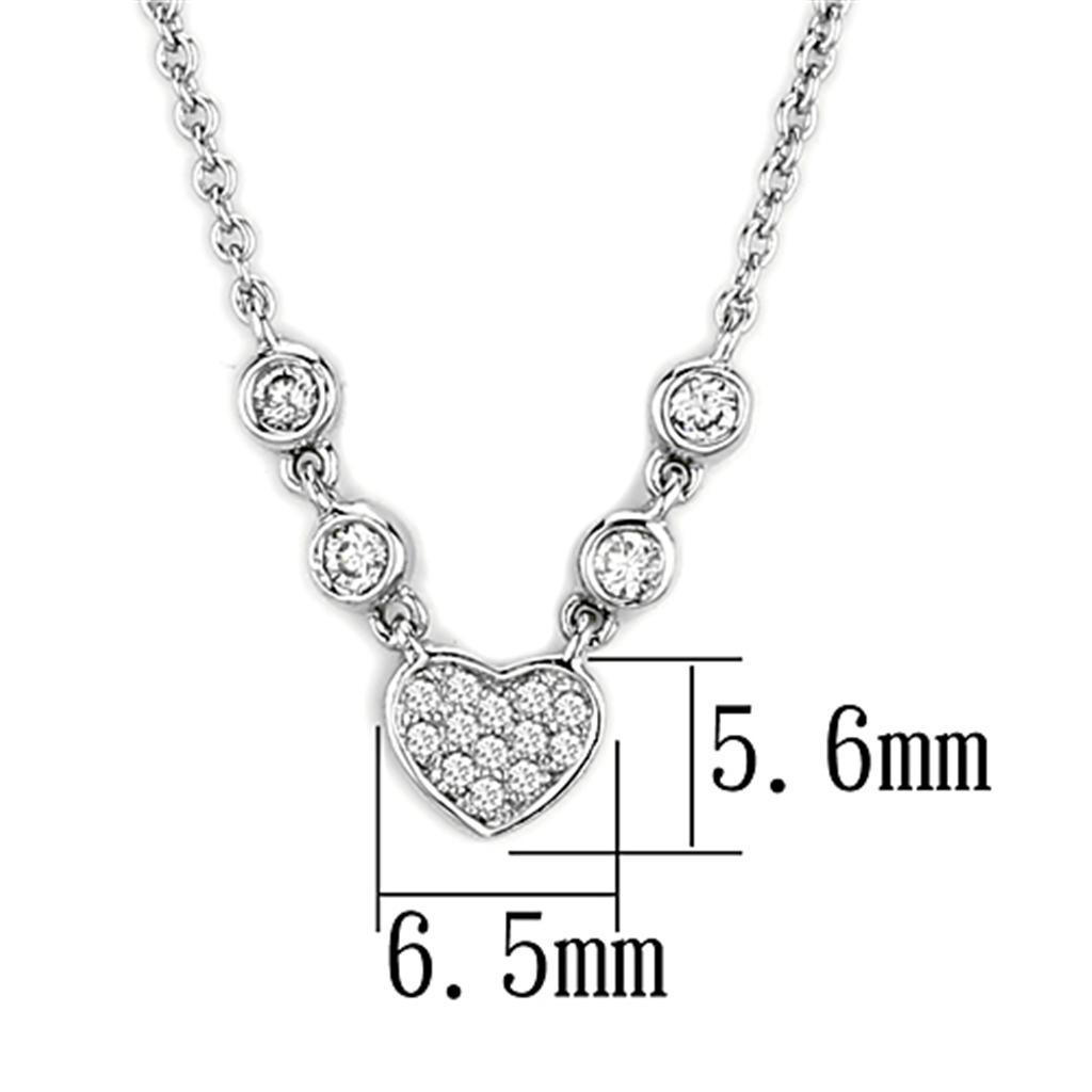 Heart Pendant Necklace - Rhodium Brass with AAA Grade Clear CZ
